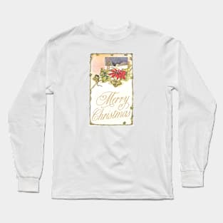 CLASSIC CHRISTMAS CARD VINTAGE HOLLY MERRY CHRISTMAS Long Sleeve T-Shirt